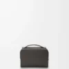 Mini bolso bandolera para cámara en piel de becerro satinada gris oscuro