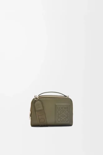 Mini bolso bandolera para cámara en piel de becerro satinada Verde caqui