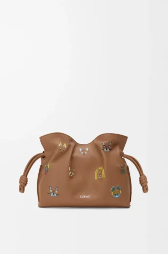 Mini bolso de mano Flamenco Cats en piel de becerro napa Mocha
