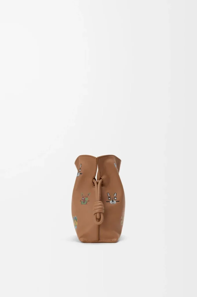 Mini bolso de mano Flamenco Cats en piel de becerro napa Mocha