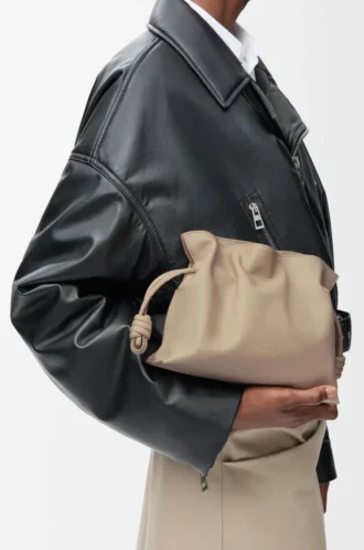 Mini bolso de mano Flamenco en piel de becerro napa arena