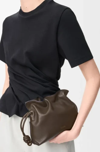 Mini bolso de mano Flamenco en piel de becerro napa Chocolate