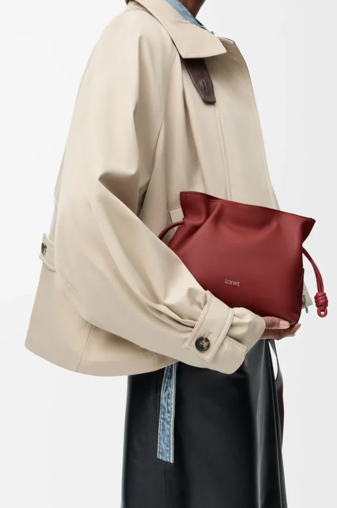 Mini bolso de mano Flamenco en piel de becerro napa rojo quemado