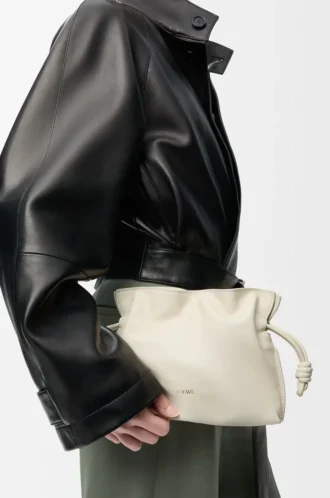 Mini bolso de mano Flamenco en piel de becerro napa Sea Salt