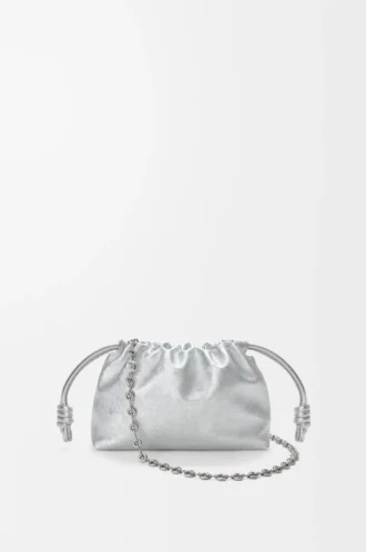 Mini bolso Flamenco en piel de becerro con estampado moiré Plata