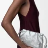 Mini bolso Flamenco en piel de becerro con estampado moiré Plata