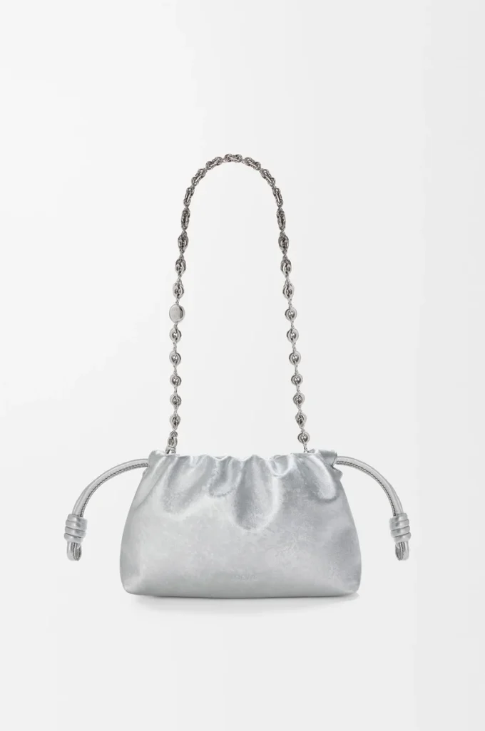 Mini bolso Flamenco en piel de becerro con estampado moiré Plata