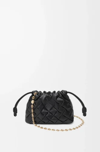 Mini bolso Flamenco en piel de becerro napa pinzada, color negro