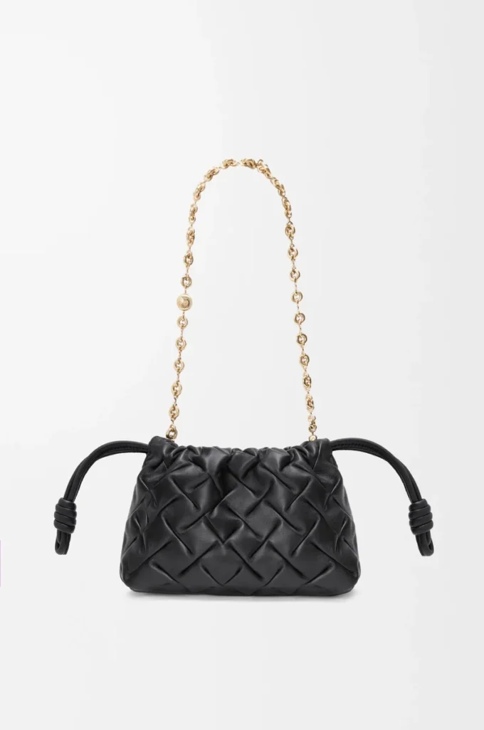 Mini bolso Flamenco en piel de becerro napa pinzada, color negro