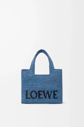 Mini bolso tote LOEWE Font en rafia azul claro