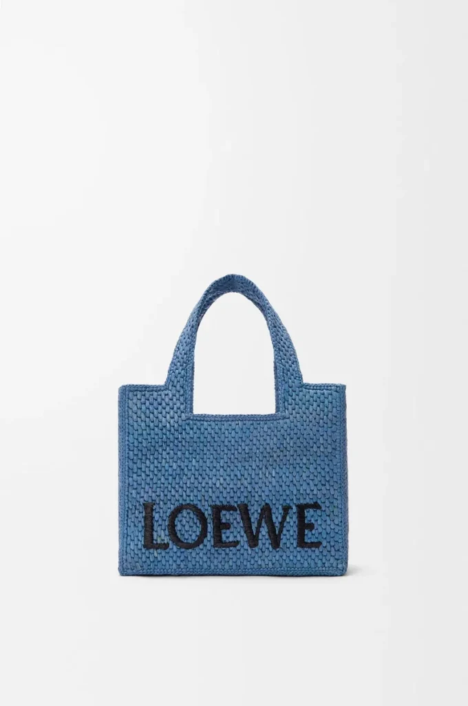 Mini bolso tote LOEWE Font en rafia azul claro Mini bolso tote LOEWE Font en rafia azul claro