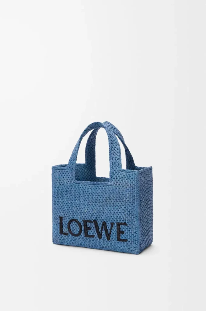Mini bolso tote LOEWE Font en rafia azul claro Mini bolso tote LOEWE Font en rafia azul claro