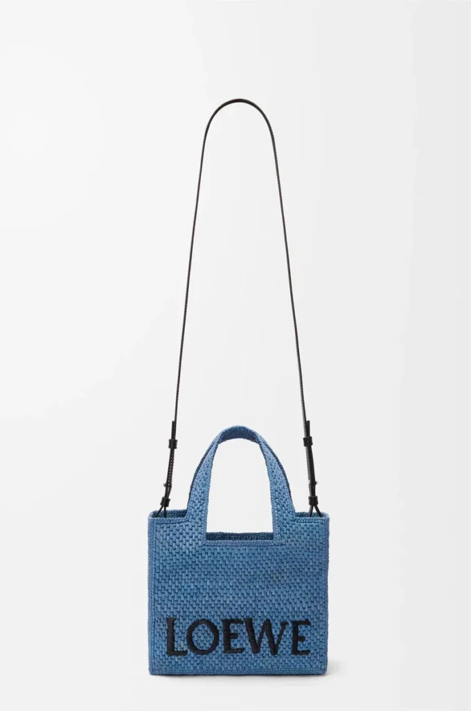 Mini bolso tote LOEWE Font en rafia azul claro Mini bolso tote LOEWE Font en rafia azul claro