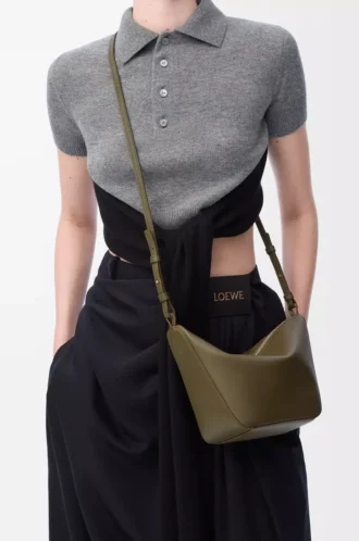 Mini Hammock hobo en piel de becerro clásica Dark Khaki