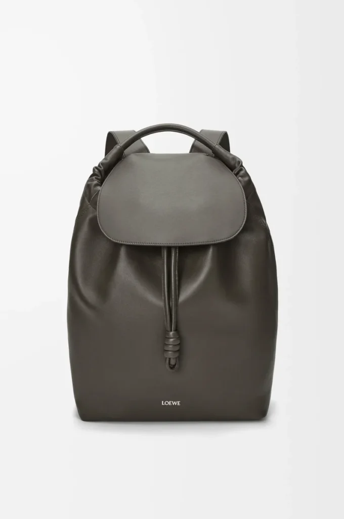 Mochila Flamenco en piel de becerro flexible y brillante Gris oscuro