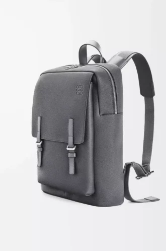 Mochila militar en piel de becerro granulada suave color antracita