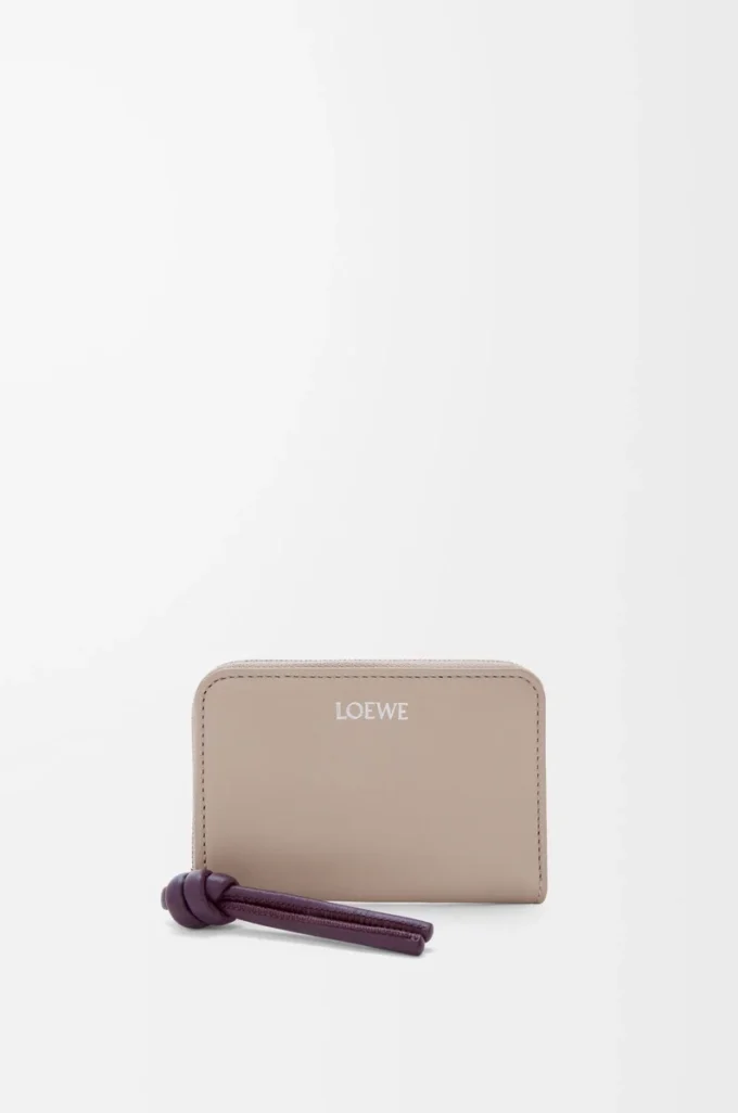 Monedero con cremallera en piel de becerro napa brillante Clay/Plum