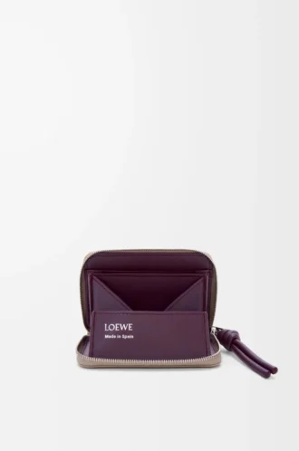 Monedero con cremallera en piel de becerro napa brillante Clay/Plum