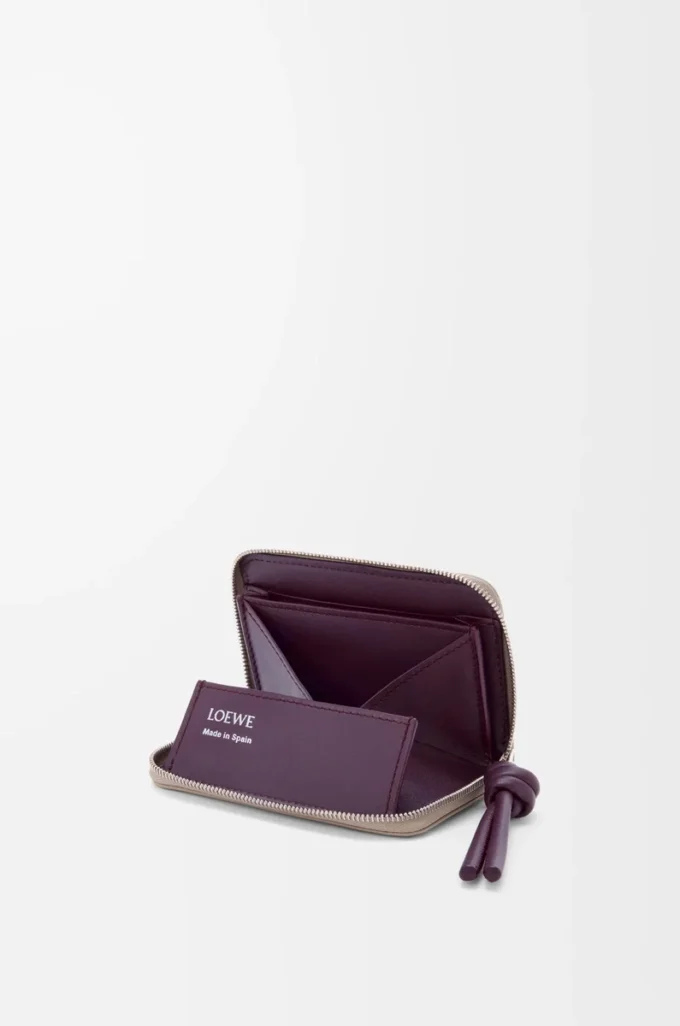 Monedero con cremallera en piel de becerro napa brillante Clay/Plum