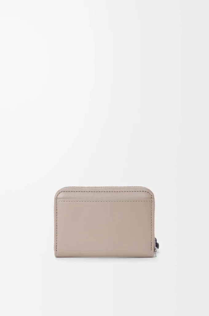 Monedero con cremallera en piel de becerro napa brillante Clay/Plum
