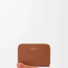 Monedero con cremallera en piel de becerro napa brillante color Tan/Papaya