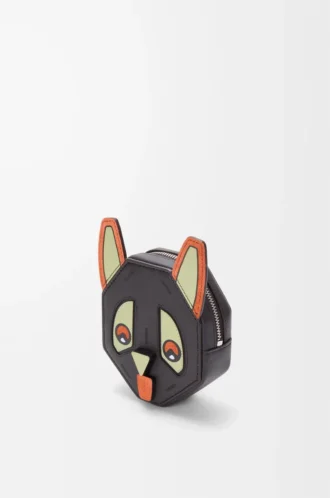 Monedero Futurist Cat en piel de becerro clásica color carbón