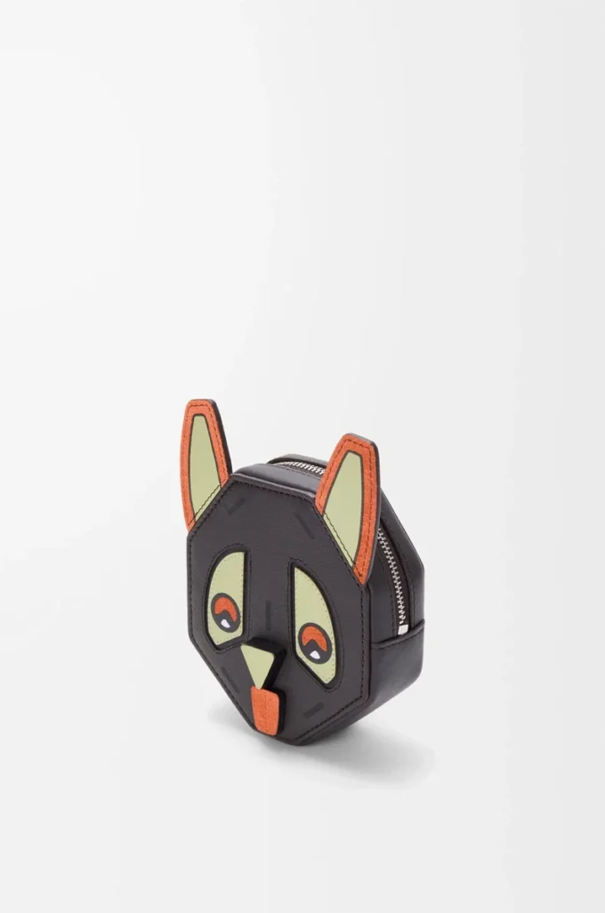 Monedero Futurist Cat en piel de becerro clásica color carbón Monedero Futurist Cat en piel de becerro clásica color carbón