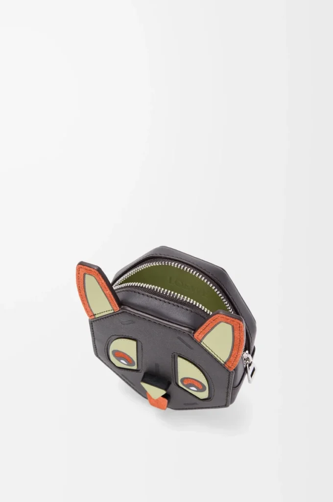 Monedero Futurist Cat en piel de becerro clásica color carbón Monedero Futurist Cat en piel de becerro clásica color carbón