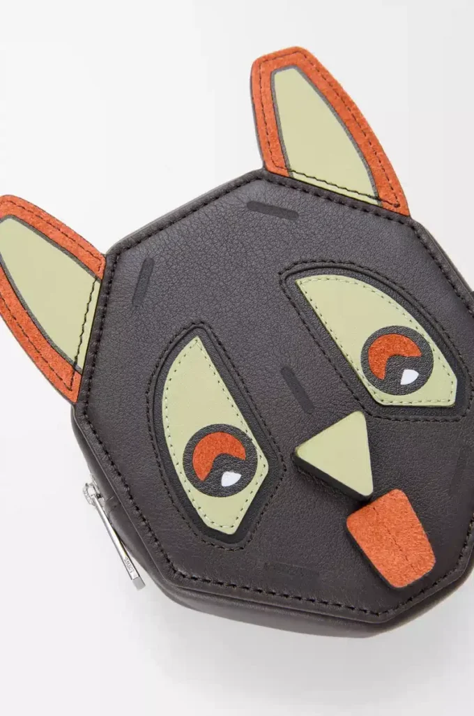 Monedero Futurist Cat en piel de becerro clásica color carbón Monedero Futurist Cat en piel de becerro clásica color carbón