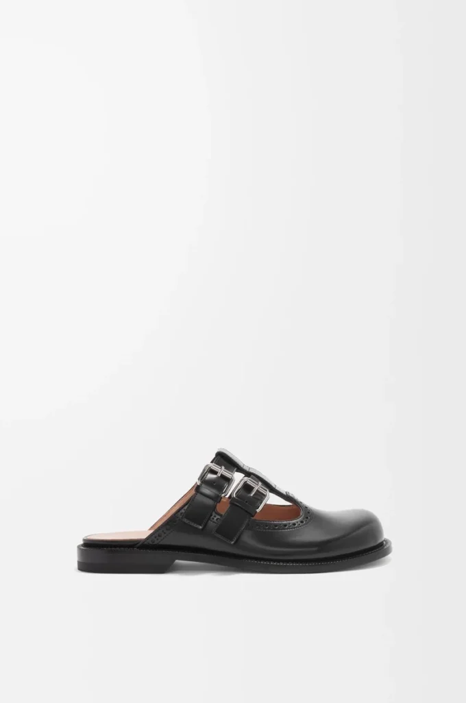 Mules Mary Jane Campo en piel de becerro negra Mules Mary Jane Campo en piel de becerro negra