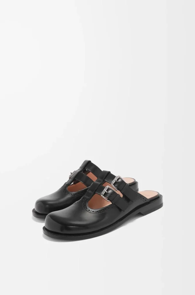 Mules Mary Jane Campo en piel de becerro negra Mules Mary Jane Campo en piel de becerro negra