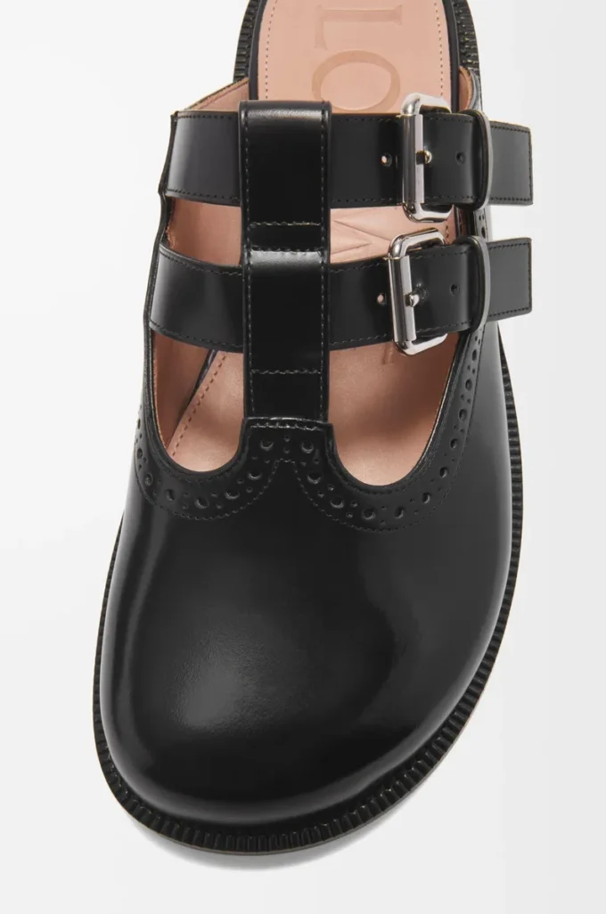 Mules Mary Jane Campo en piel de becerro negra Mules Mary Jane Campo en piel de becerro negra
