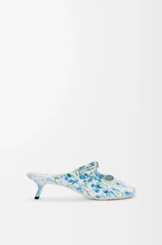 Mules Pebble Soft en piel de cordero napa estampada Soft White/Blue