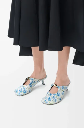Mules Pebble Soft en piel de cordero napa estampada Soft White/Blue