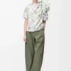 Pantalones acampanados de algodón y seda Verde caqui Pantalones acampanados de algodón y seda Verde caqui
