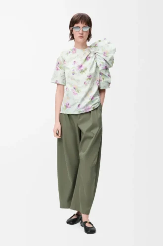 Pantalones acampanados de algodón y seda Verde caqui
