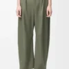 Pantalones acampanados de algodón y seda Verde caqui Pantalones acampanados de algodón y seda Verde caqui