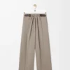 Pantalones con cinturón de lana Beige Melange Pantalones con cinturón de lana Beige Melange