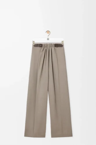Pantalones con cinturón de lana Beige Melange