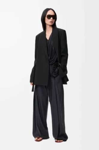 Pantalones con cinturón de lana Gris oscuro