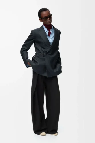 Pantalones con cinturón de lana Negro