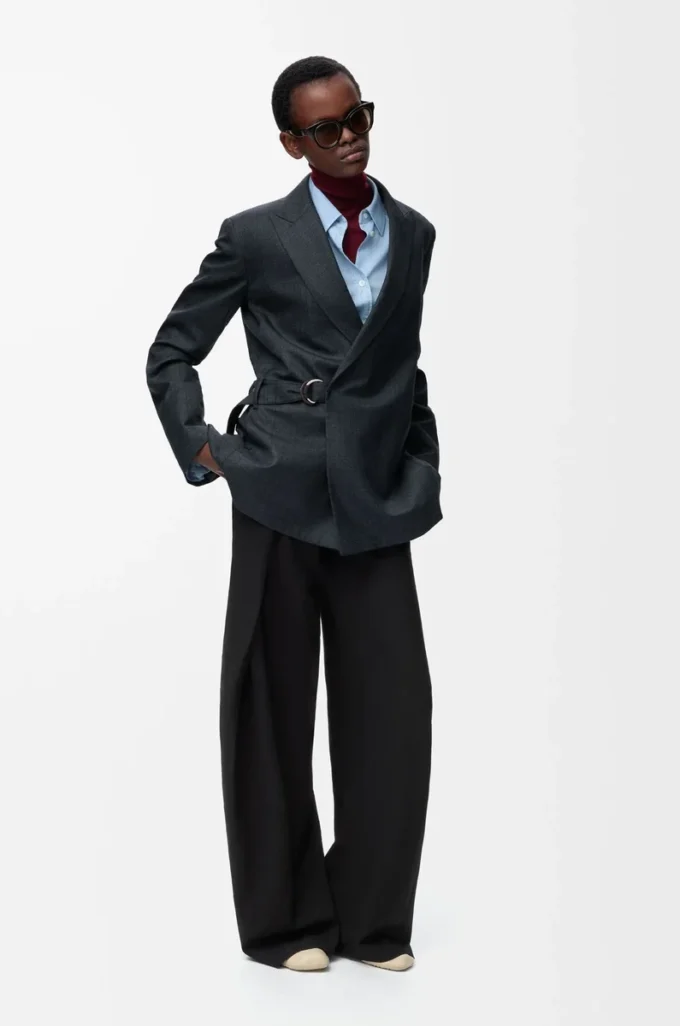 Pantalones con cinturón de lana Negro Pantalones con cinturón de lana Negro