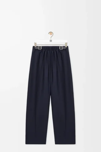 Pantalones con cinturón de lana y seda azul marino