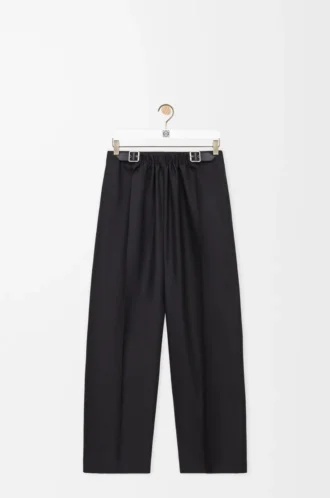Pantalones con cinturón de lana y seda Negro