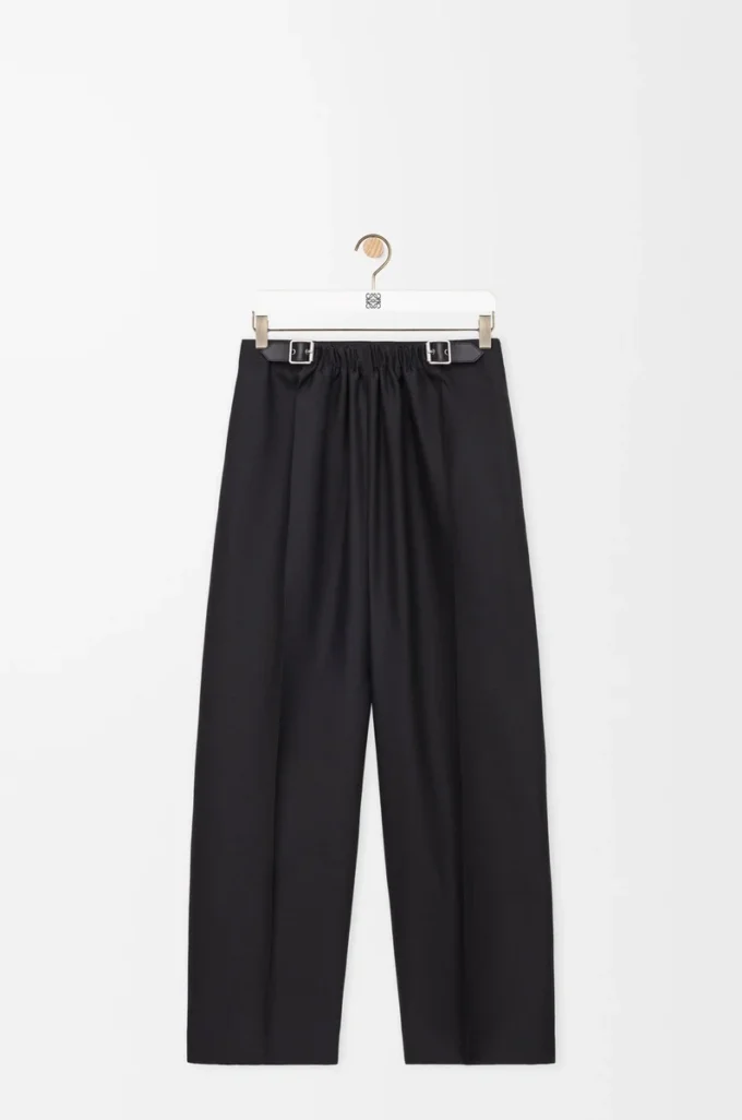 Pantalones con cinturón de lana y seda Negro Pantalones con cinturón de lana y seda Negro