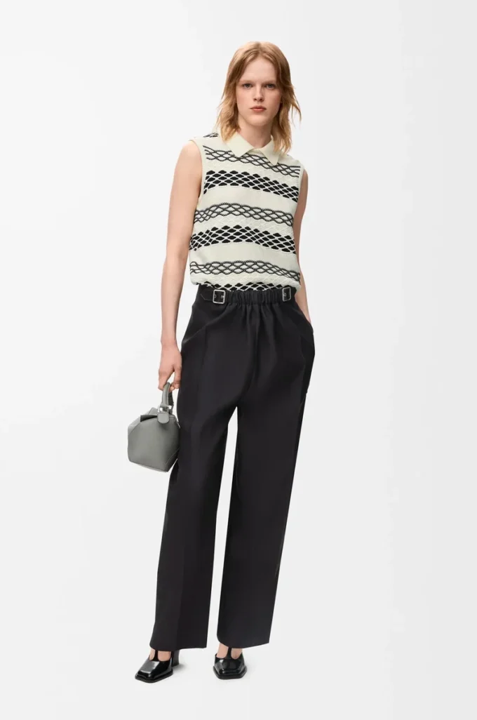 Pantalones con cinturón de lana y seda Negro Pantalones con cinturón de lana y seda Negro