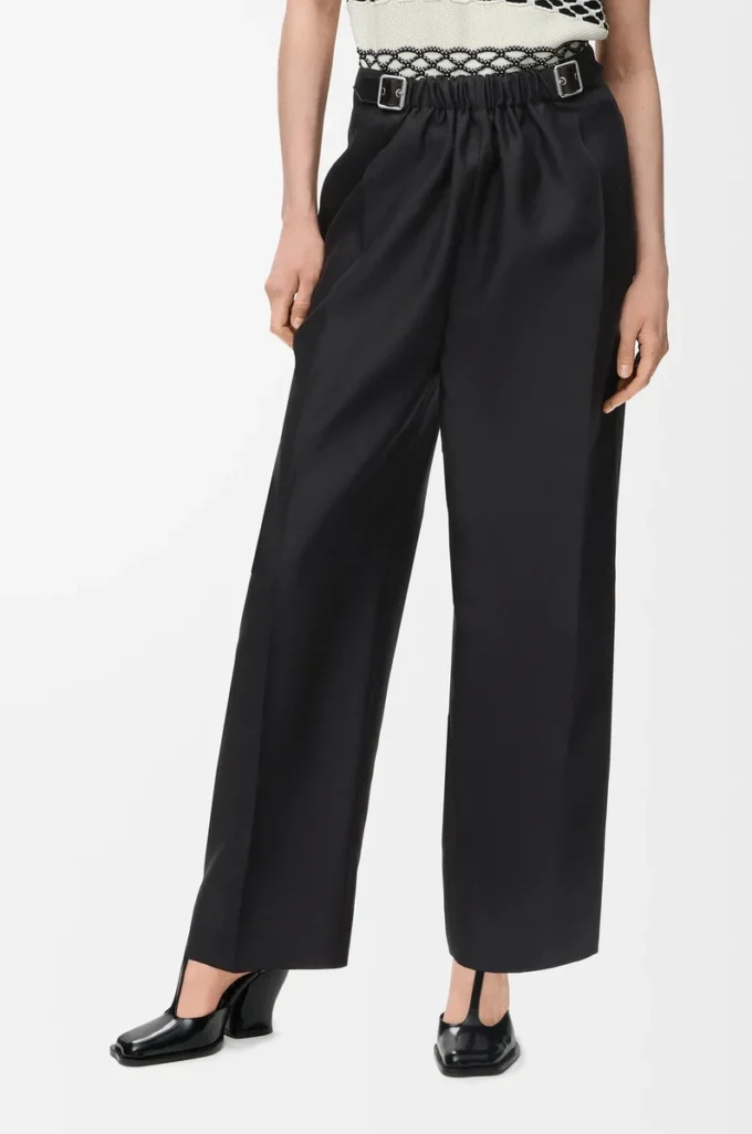 Pantalones con cinturón de lana y seda Negro Pantalones con cinturón de lana y seda Negro