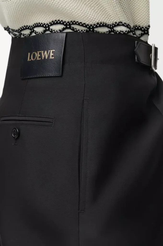 Pantalones con cinturón de lana y seda Negro Pantalones con cinturón de lana y seda Negro