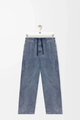 Pantalones con cordón ajustable de algodón y lino Gris azulado