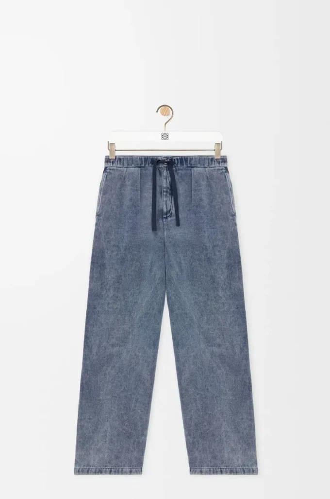 Pantalones con cordón ajustable de algodón y lino Gris azulado Pantalones con cordón ajustable de algodón y lino Gris azulado